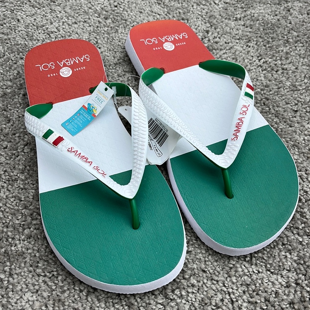 NEW Samba Sol Italian Flag Flip Flop Sandals Men’s 10-11
